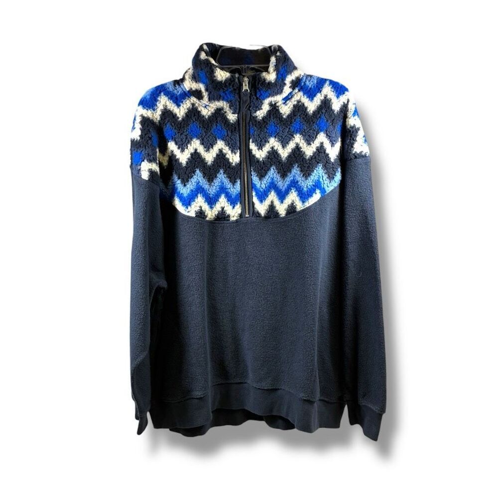 Aerie Hometown Quarter Zip Sweatshirt in Blue Size L
